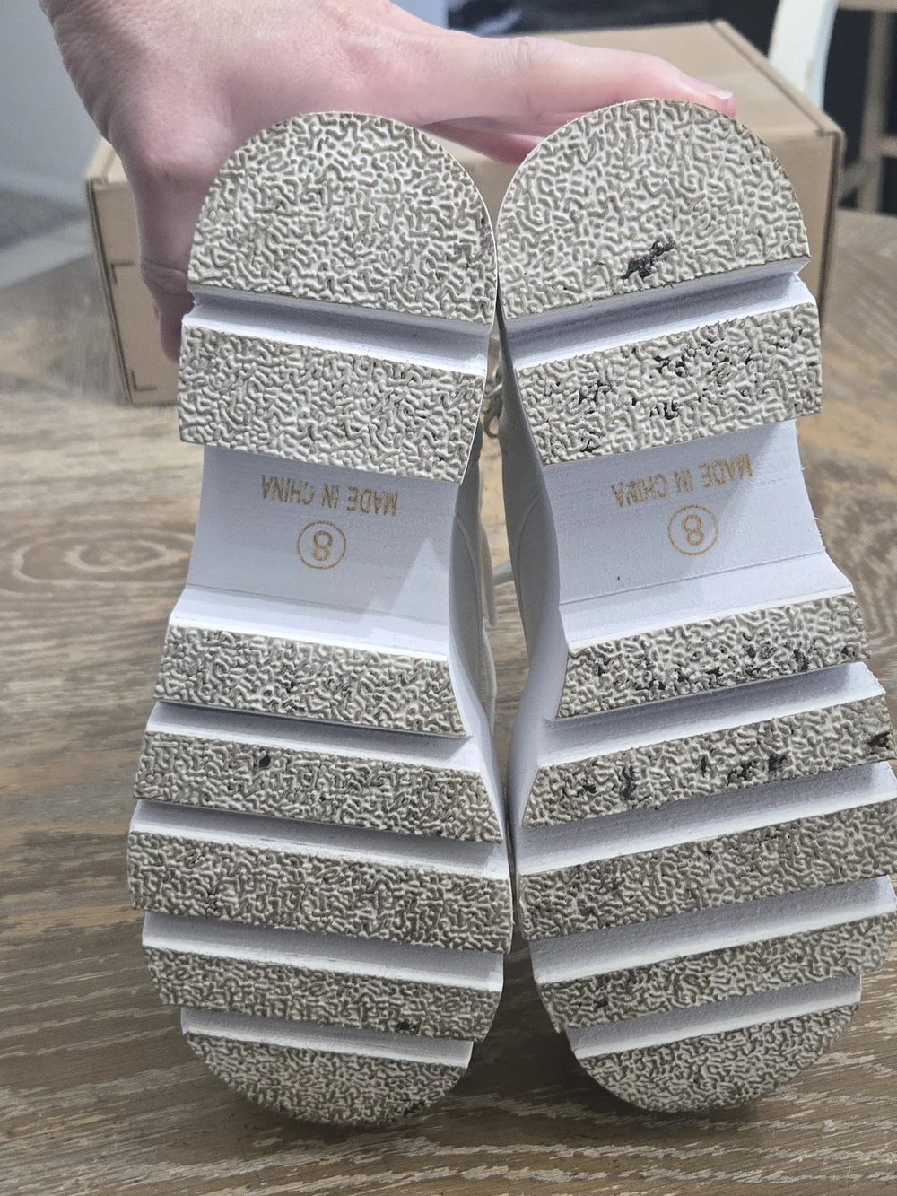 White Chunky Platform Combat Boots Silver Chain Detail Women’s Size 8